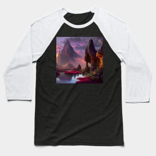 Ai Generated Art Scenery - Mountain Temple by a Lake Baseball T-Shirt